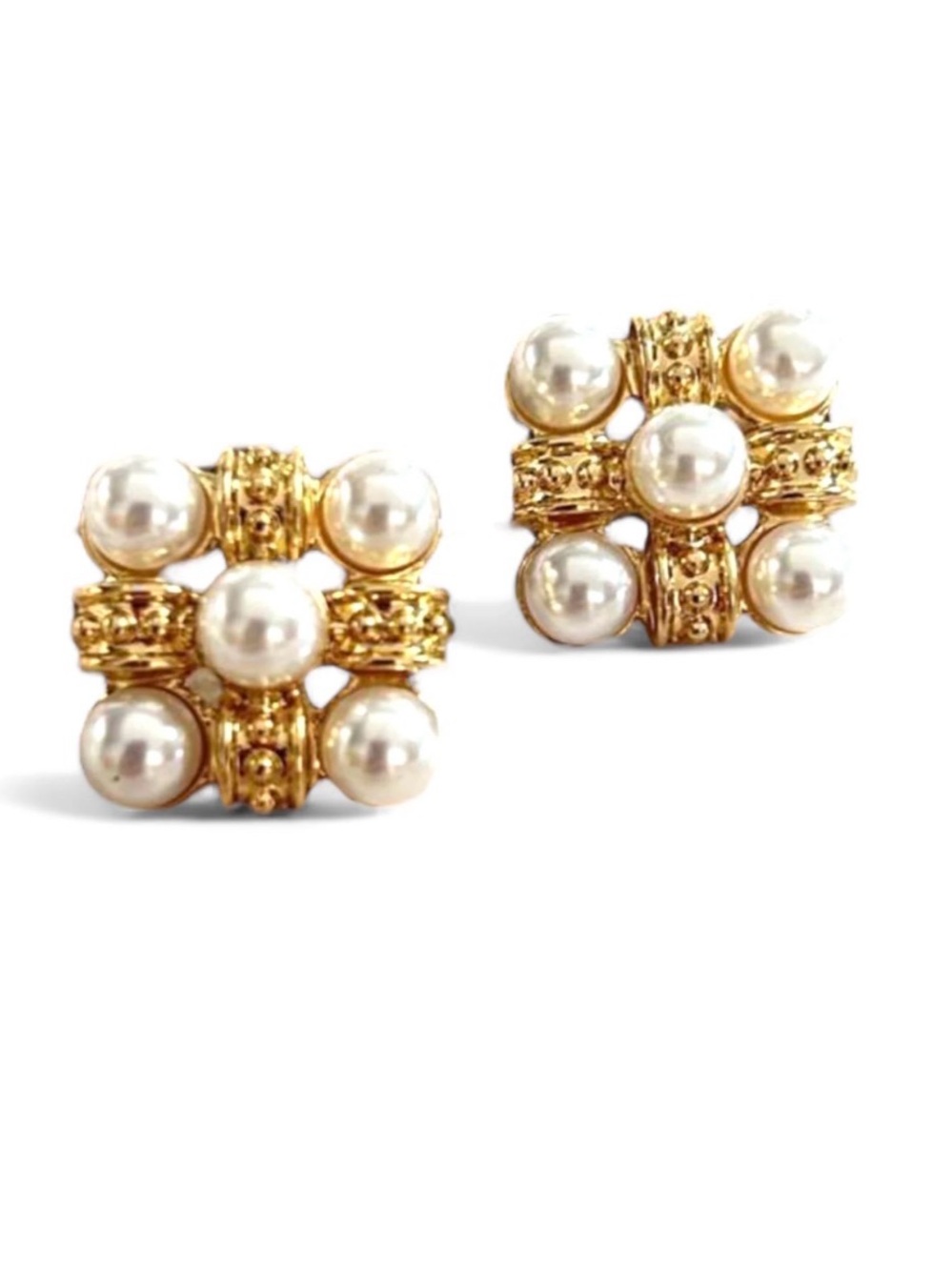 Gold Pearl Cluster Clip-On Earrings - White Pearlescent